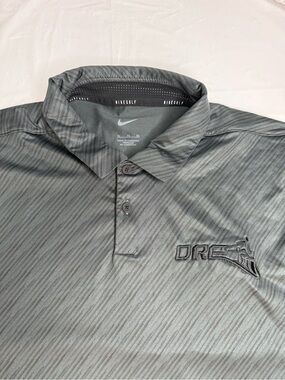 Nike Golf Dri Fit Polo Shirt Mens XL Gray Stripe Short Sleeve Athletic